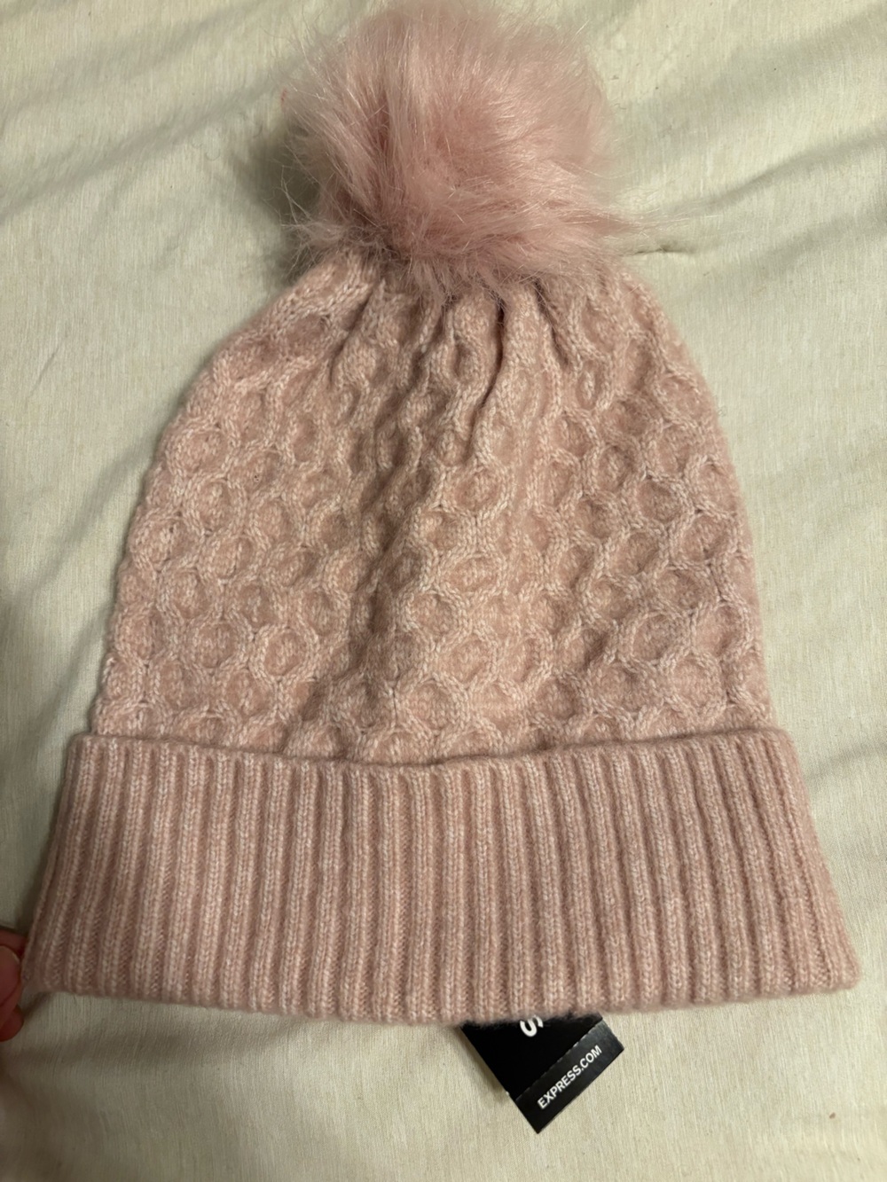 Express Cable Knit Pom Beanie - Dusty Pink